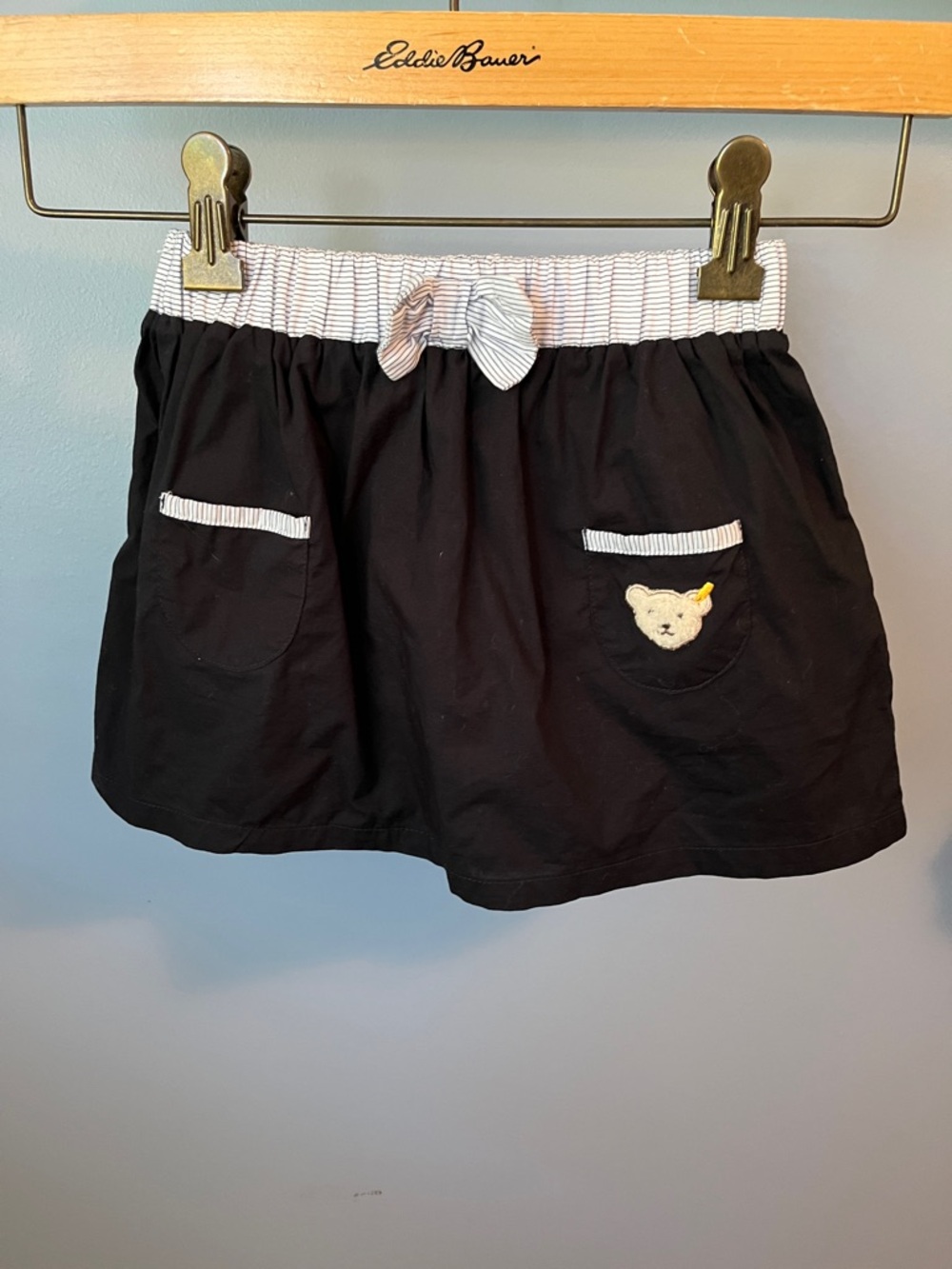 Steiff Dark Navy  Girl's Skirt with Striped Waistband and Bear Patch